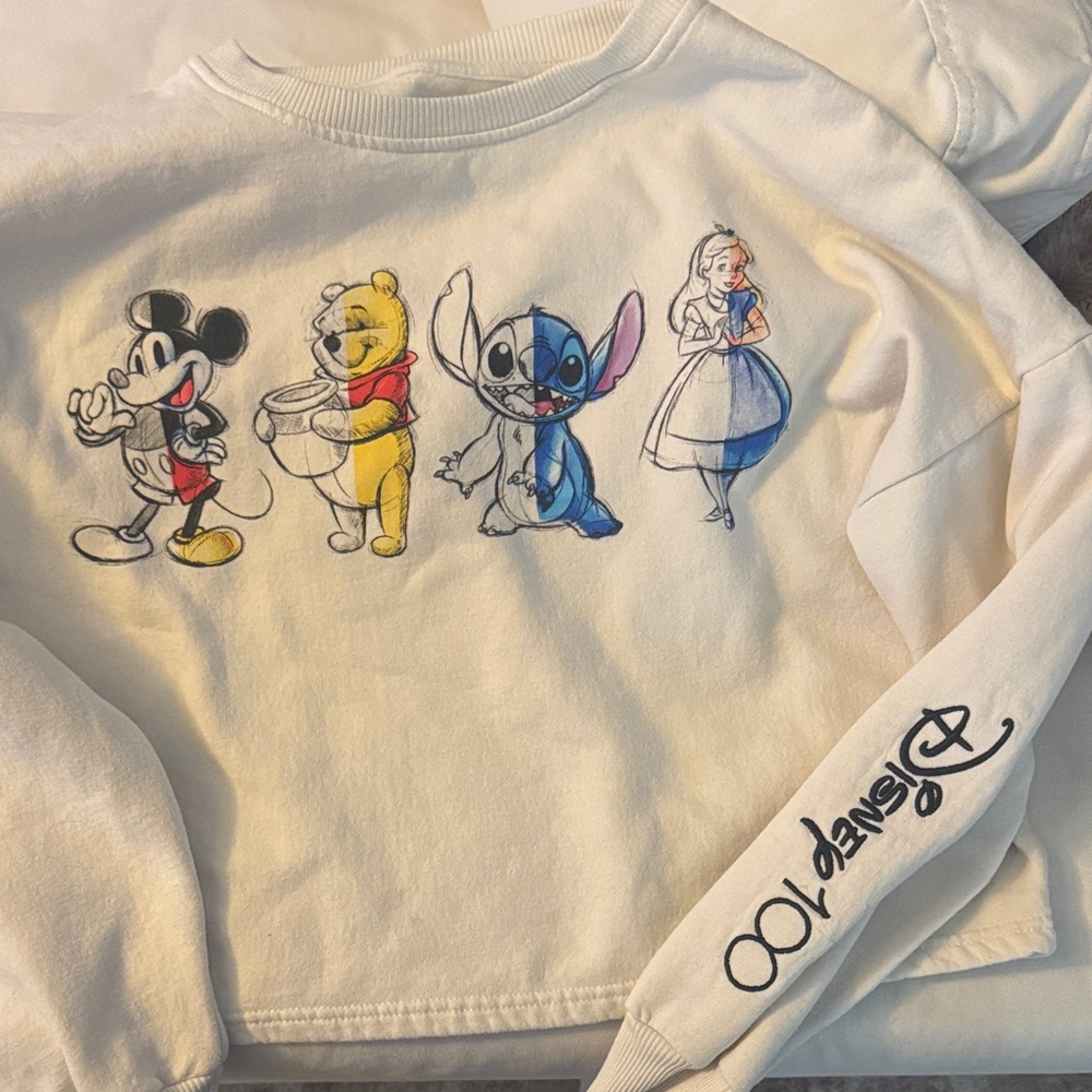 Disney womens Cream cropped Sweatshirt with Characters
